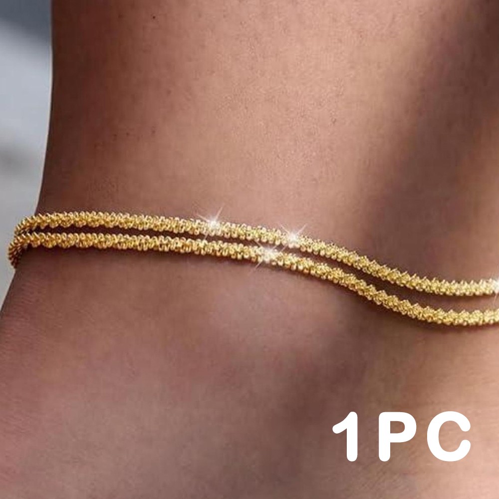 1x Trendy Boho Layered Starry Anklet, Shiny Glitter Foot Chain for Women & Girls