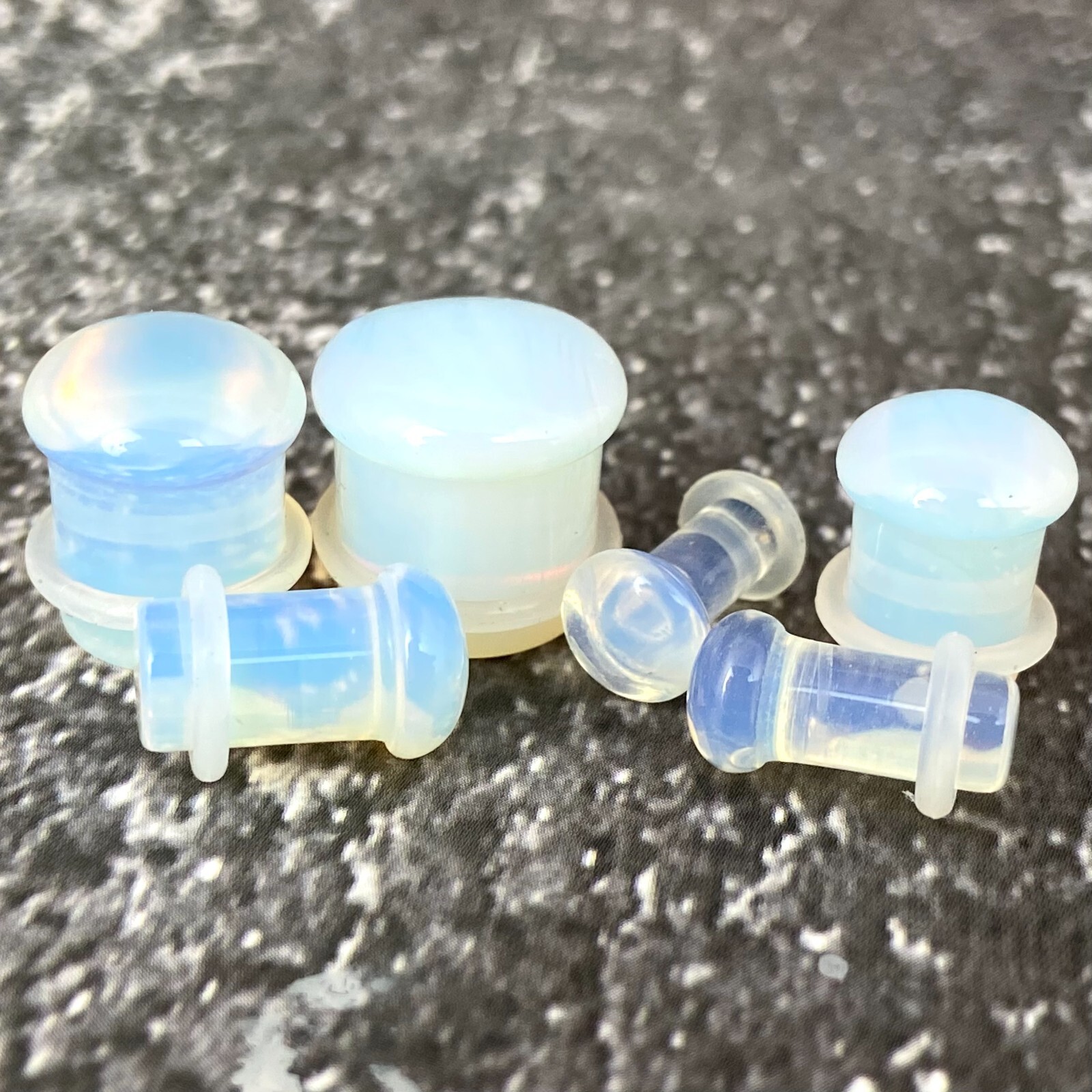Pair of SINGLE FLARE Opalite Stone Plugs organic gauges PICK SIZE
