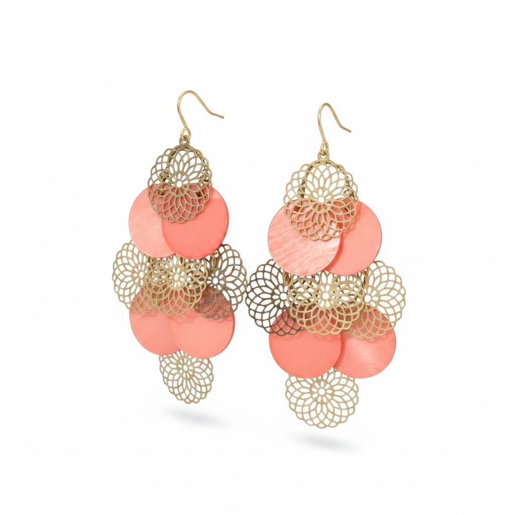 Sequin Women’s Gold Plated Orange Shell Hook Chandelier Earrings NWT