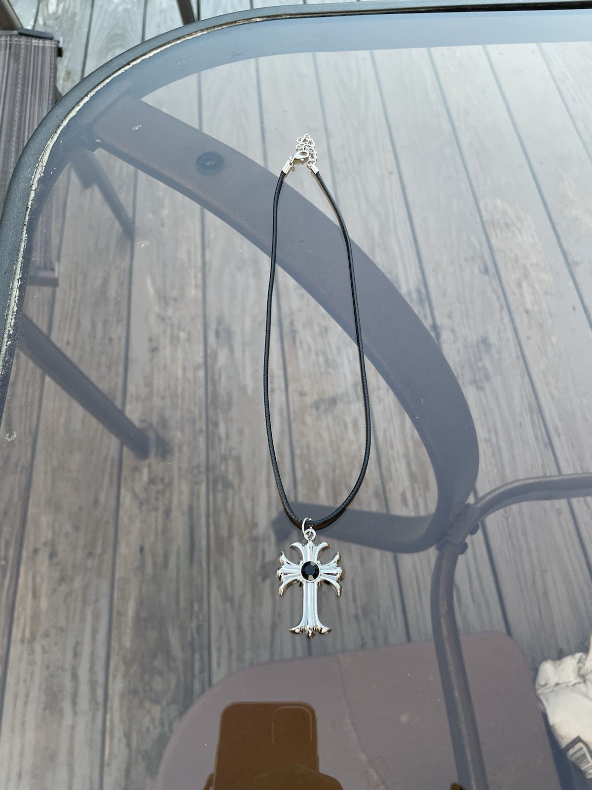 Handmade Y2K Punk Silver Black Cross Gothic pendant PU leather necklace