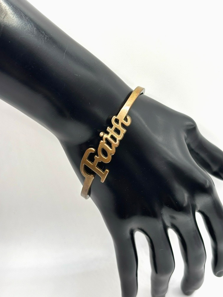 FAITH Word Script Name Bronze Metal Bangle Bracelet 8 Inch