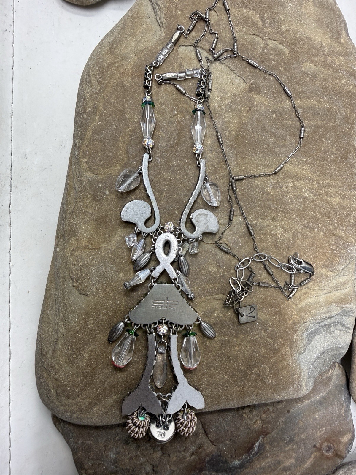 Gorgeous VTG Israeli Ayala Bar Artisan Boho Ornate Glass Beaded Dangly Necklace