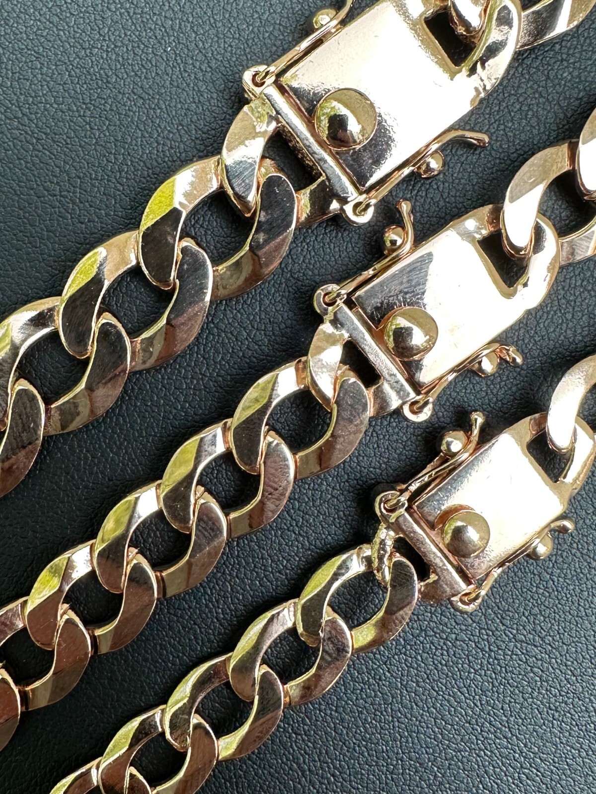 Curb Cuban Link Chain Necklace Bracelet 14k Rose Gold Plated 925 Silver Box Lock