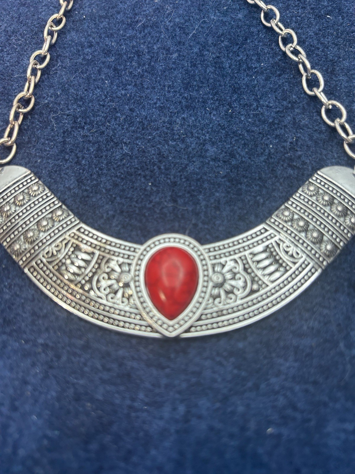 Paparazzi Very Venturous Red Necklace with Matching Earrings Silver Tone Tribal