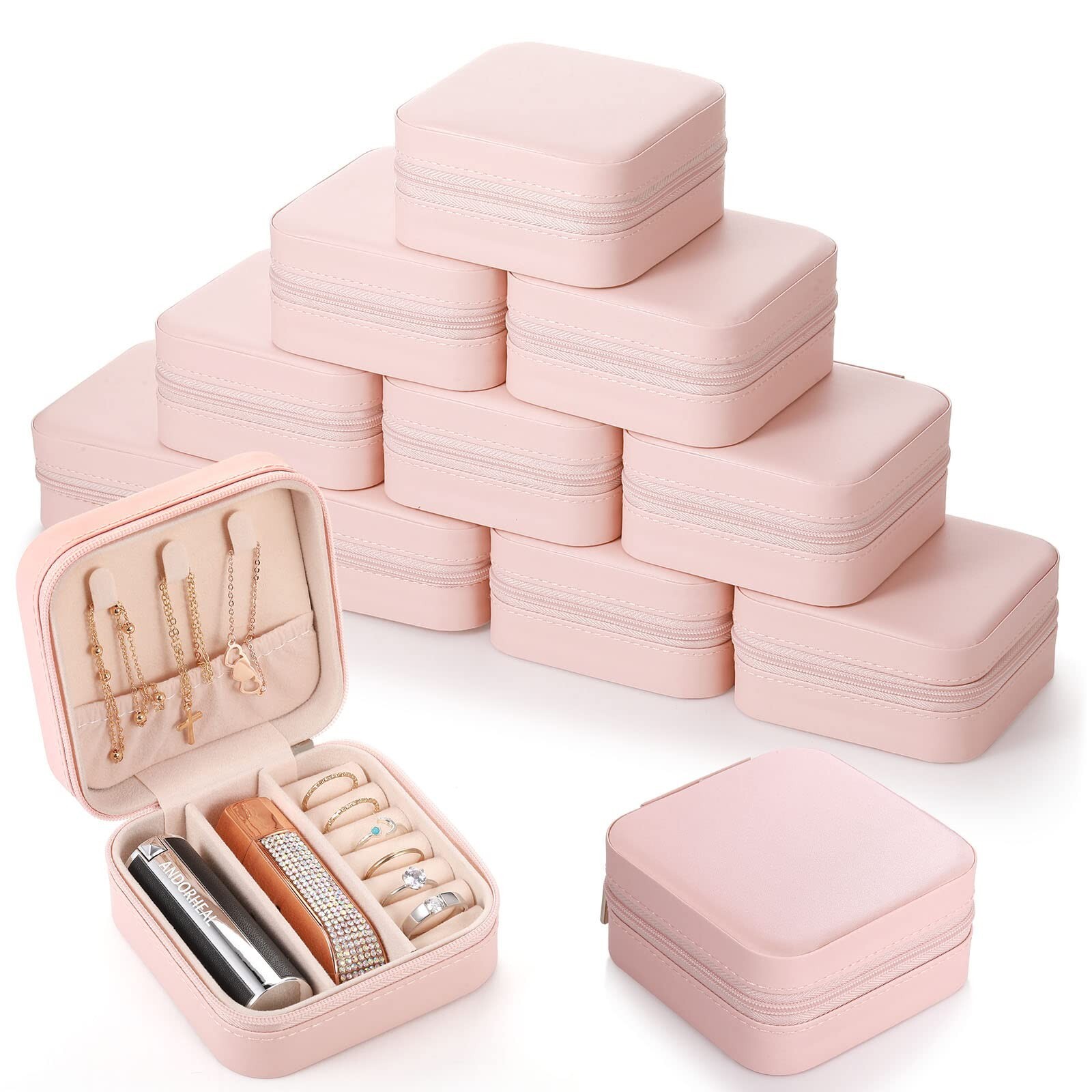 Small Travel Jewelry PU Leather Boxes Bulk for Women Girls, Bridesmaid Gift B…