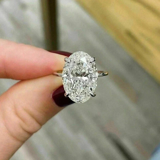 5ct Oval Cut Lab-Created Diamond Solitaire Wedding Ring 14K White Gold Plated