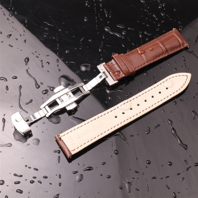 Premium Crocodile Grain Genuine Leather Watch Strap Butterfly Buckle Band12-24mm