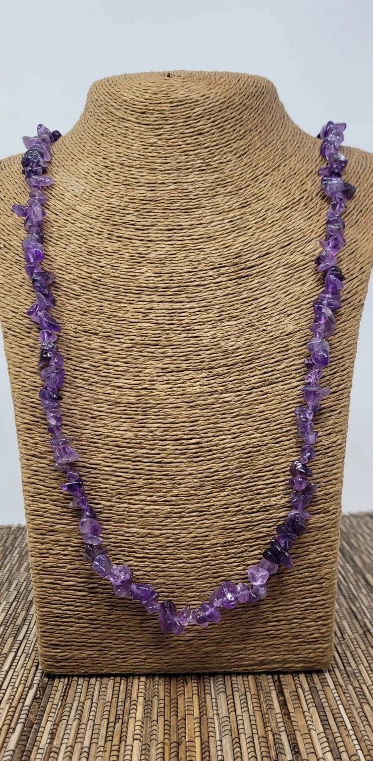 Natural Amethyst Necklace Healing Crystal Stone Long Unisex Quartz Pendant 28″