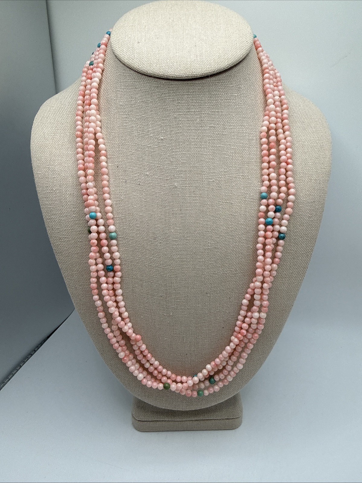 Jay King Super Long 96” 8ft Long Angel Skin Coral & Turquoise 925 Bead Necklace