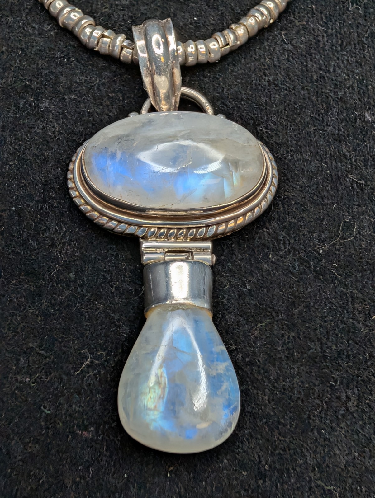 Moonstone Pendant With Sterling Silver Beaded Necklace