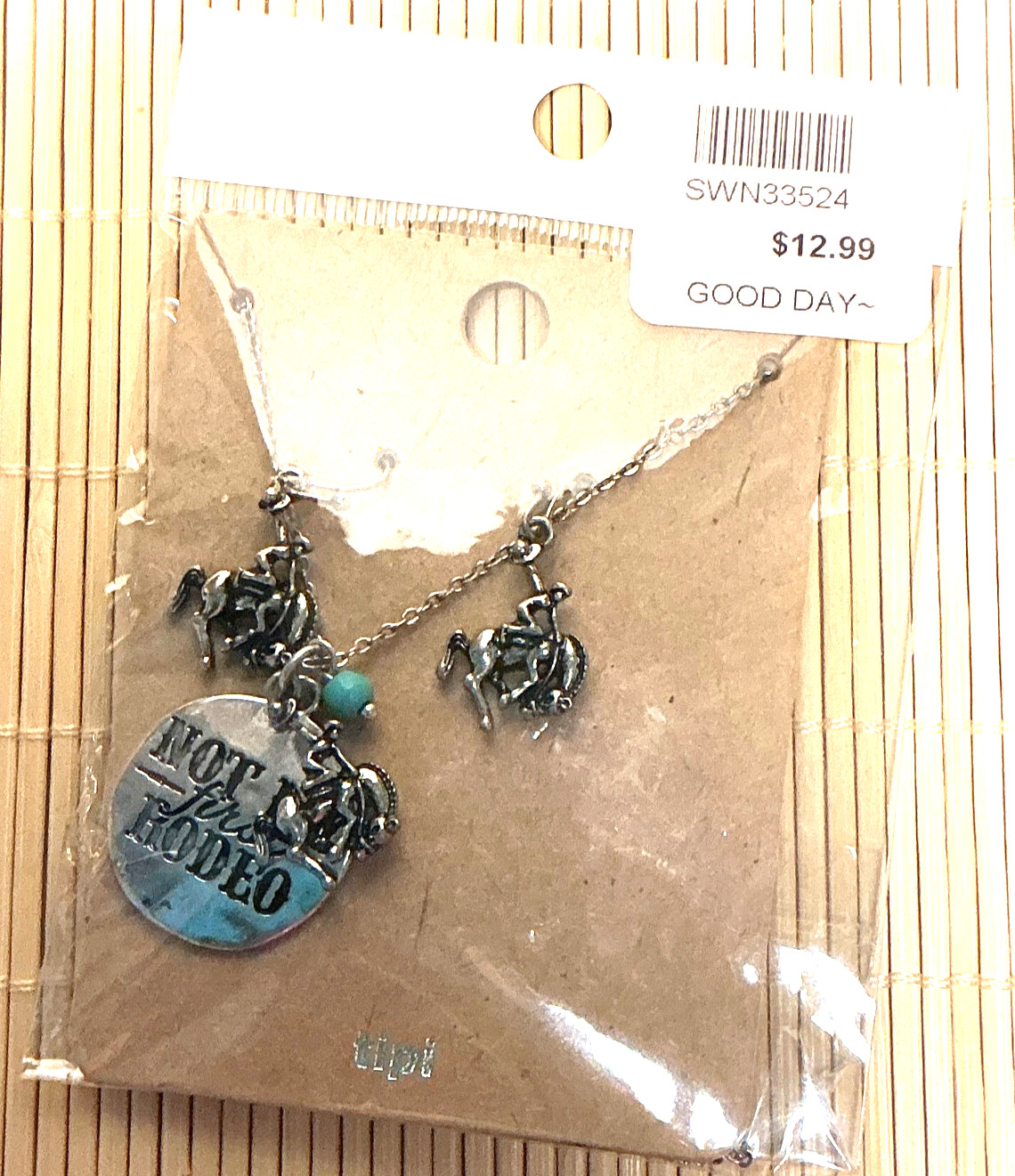 Fashion Necklace Set Silver Tone Not My First Rodeo Pendant & Earrings Lot 96C