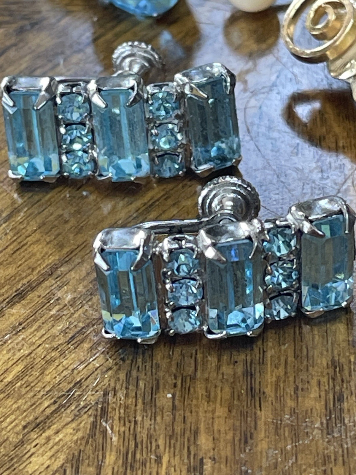 9 Pair Mid Century Clip & Screw On Earrings. Some Signed. Weiss, Star, Etc