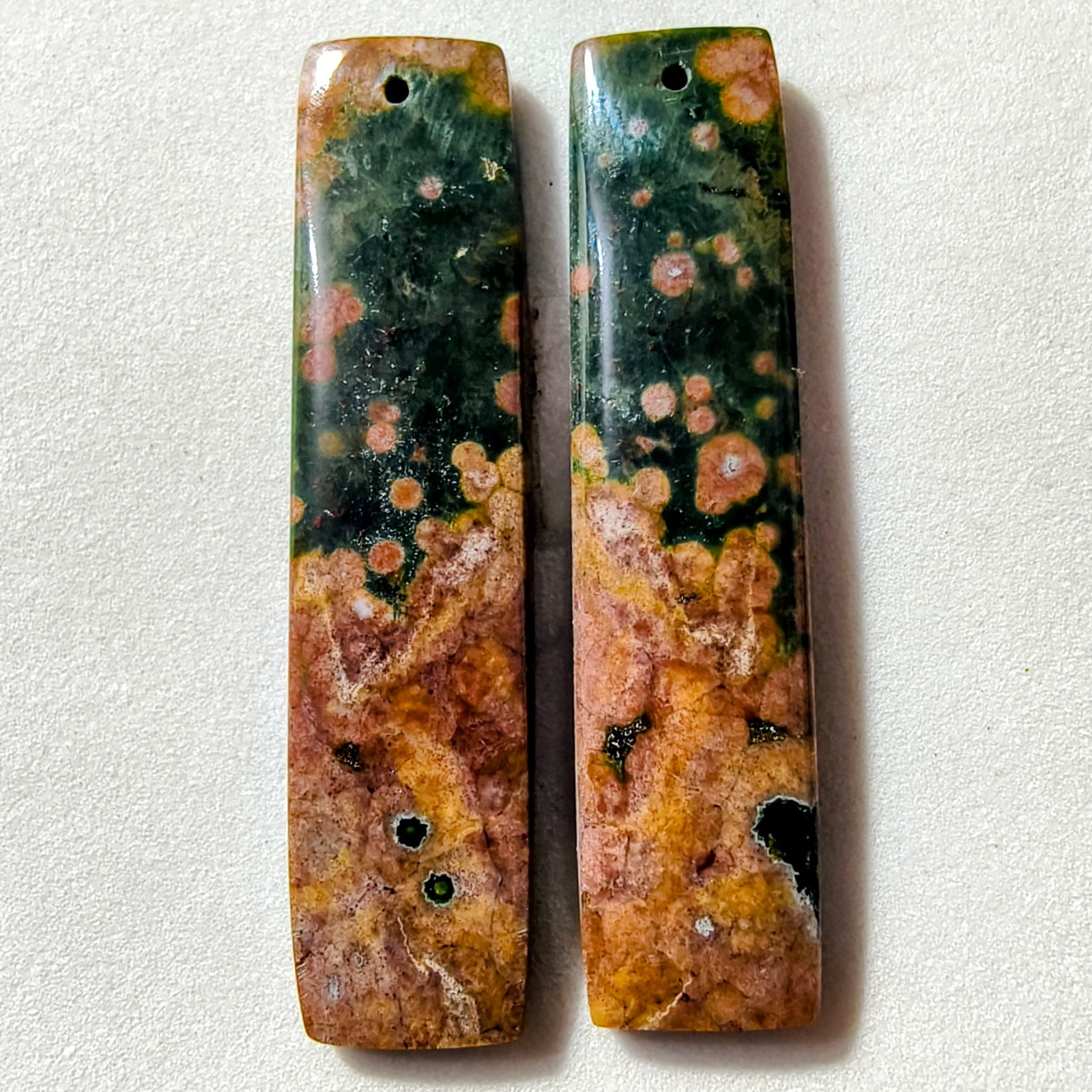 47 Cts Natural Ocean Jasper Drilled Match Pair Cabochon Gemstone 49 X 11.6 MM