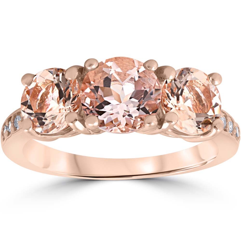 Ladies 1.20 ctw Lab Created Morganite 14K Rose Gold Over 3-Stone Engagement Ring