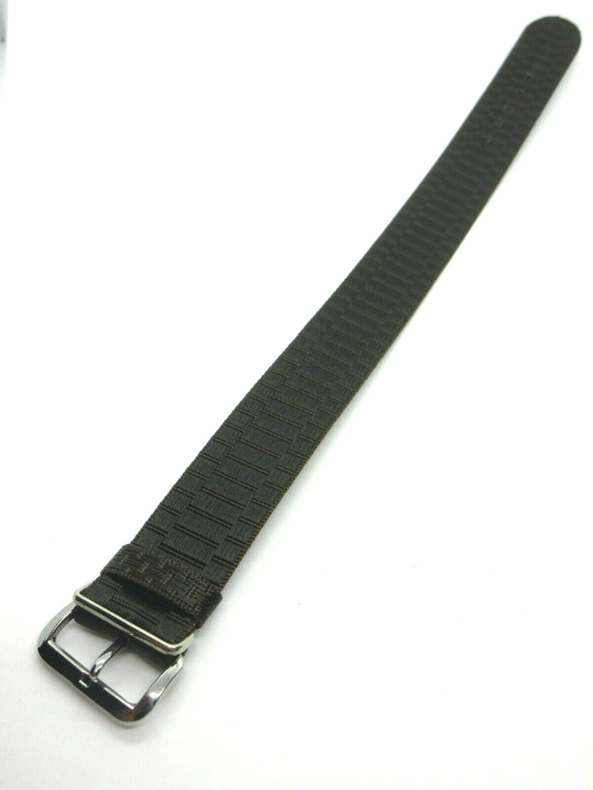 Dark Brown Woven Nylon One Piece 18mm Watch Strap Silver Buckle