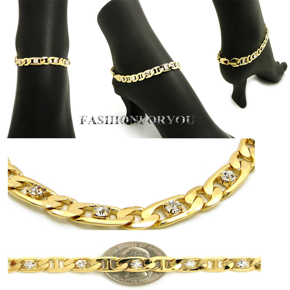 Women’s Cubic Stone Stud 10 inches Figaro, Marina Chain Anklet Ankle Bracelet