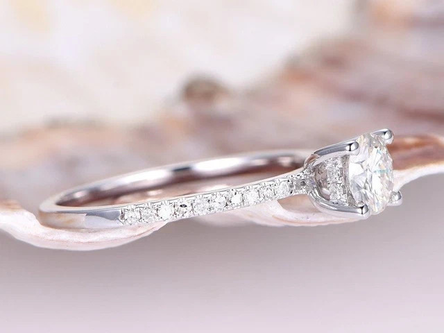 Solitaire with Accents Ring 1.30ct Round Lab Grown Diamond 14k White Gold Plated