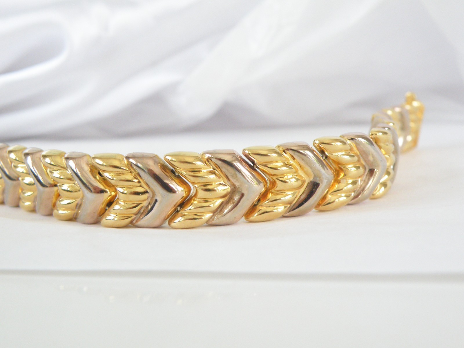Vintage Milor Italy Sterling Silver 925 Gold on Spiga Wheat Link Bracelet 7.5″