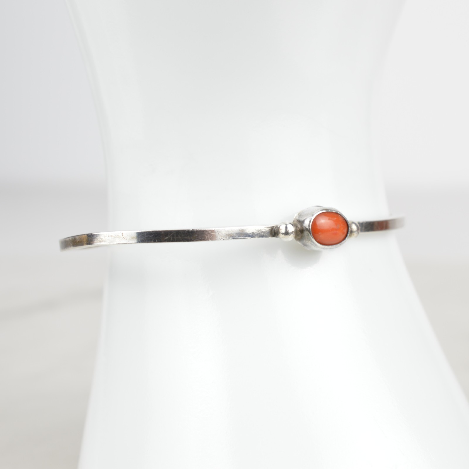 Vintage Navajo Sterling Silver Red Coral Cuff Bracelet Native American 925 16cm