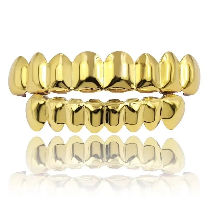 Gold or Silver Plated Grillz Top & Bottom Set 6 Teeth Hip Hop w/ Molding Bar USA