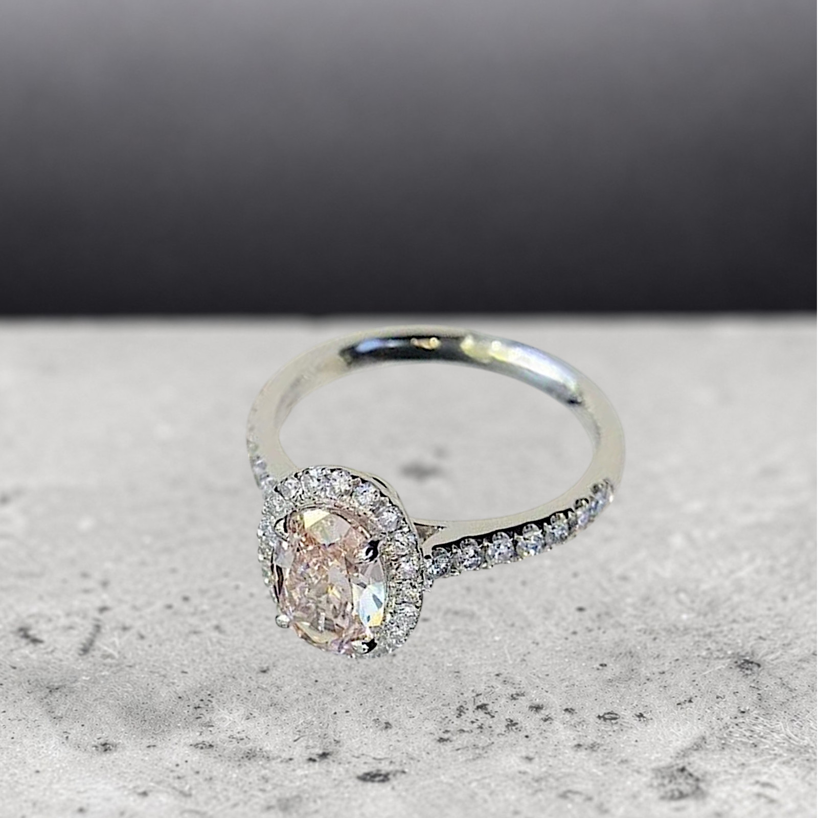 IGI Lab Created Diamond Ring Fancy Intense Pink 2.75 Carat Oval Cut 950 Platinum