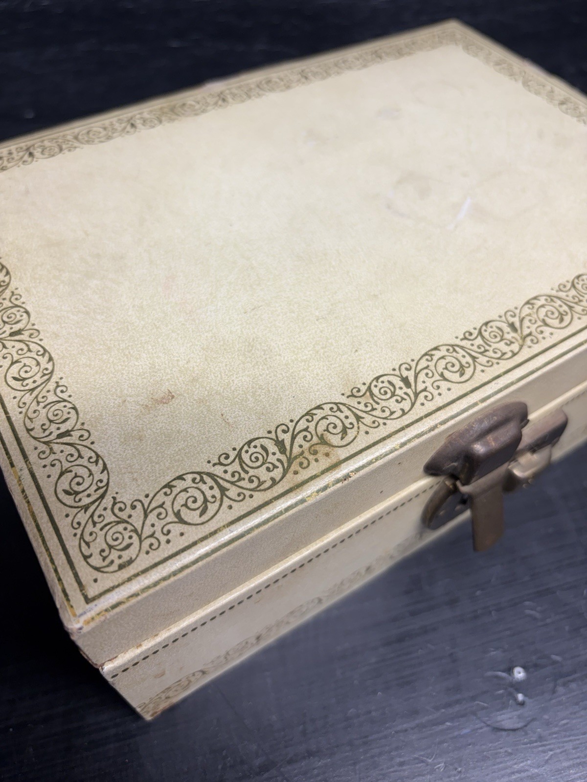 Vintage White/Cream Jewelry Box With Red Velvet Lining, Mirror And Key See Pics