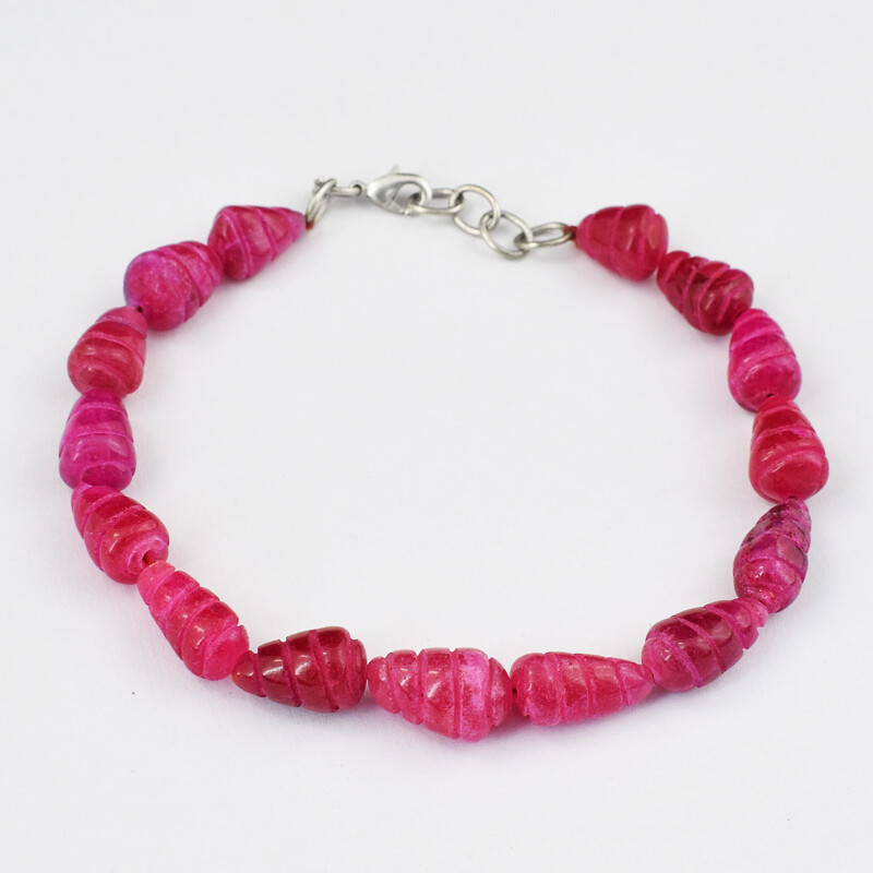 90.00 Cts Earth Mined 8″ Long Ruby Pear Shape Carved Beads Bracelet JK 06E225