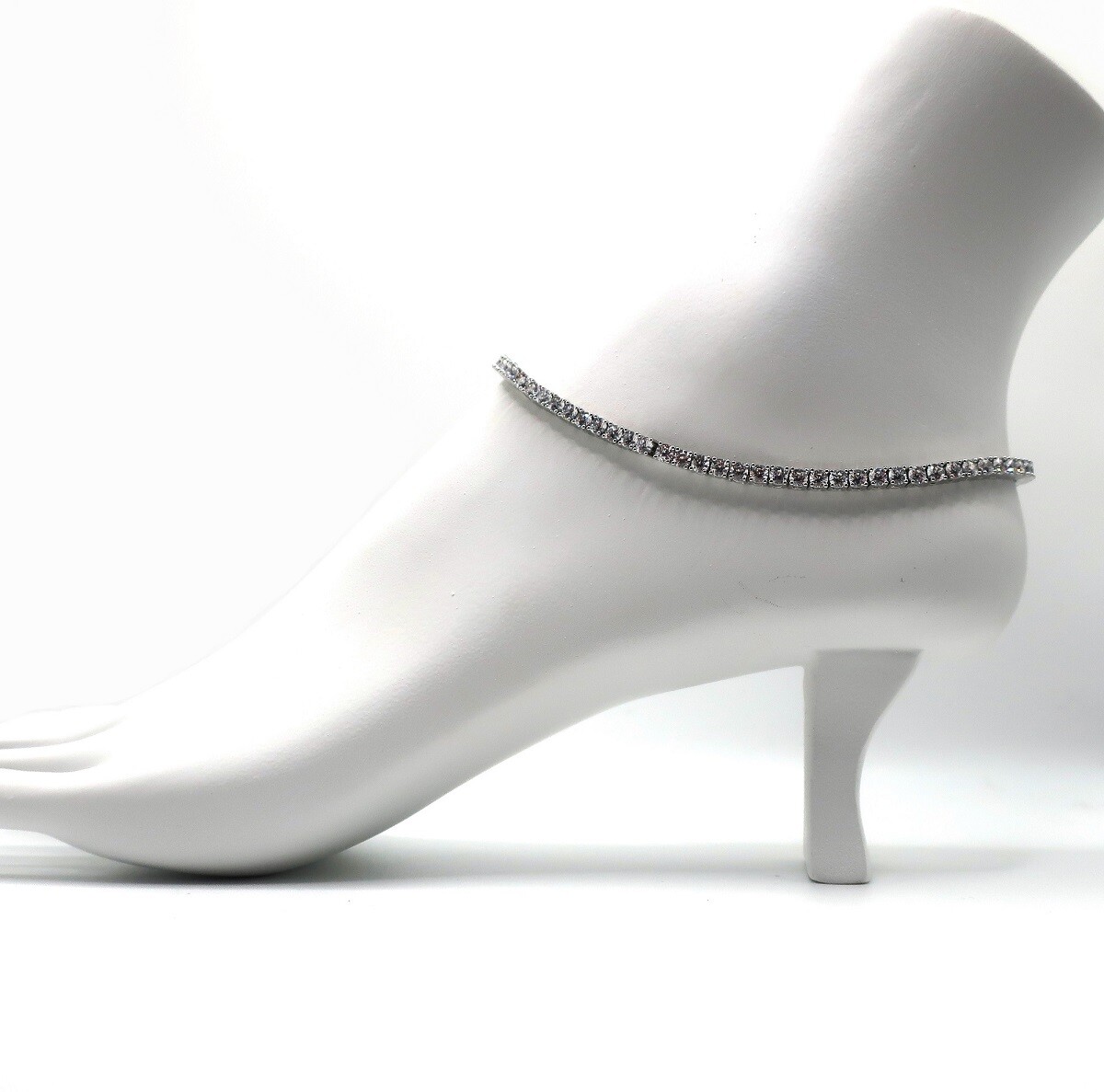 3mm 12″ Cubic Zirconia Tennis Chain Anklet CZ Ankle Bracelet White Gold Plated