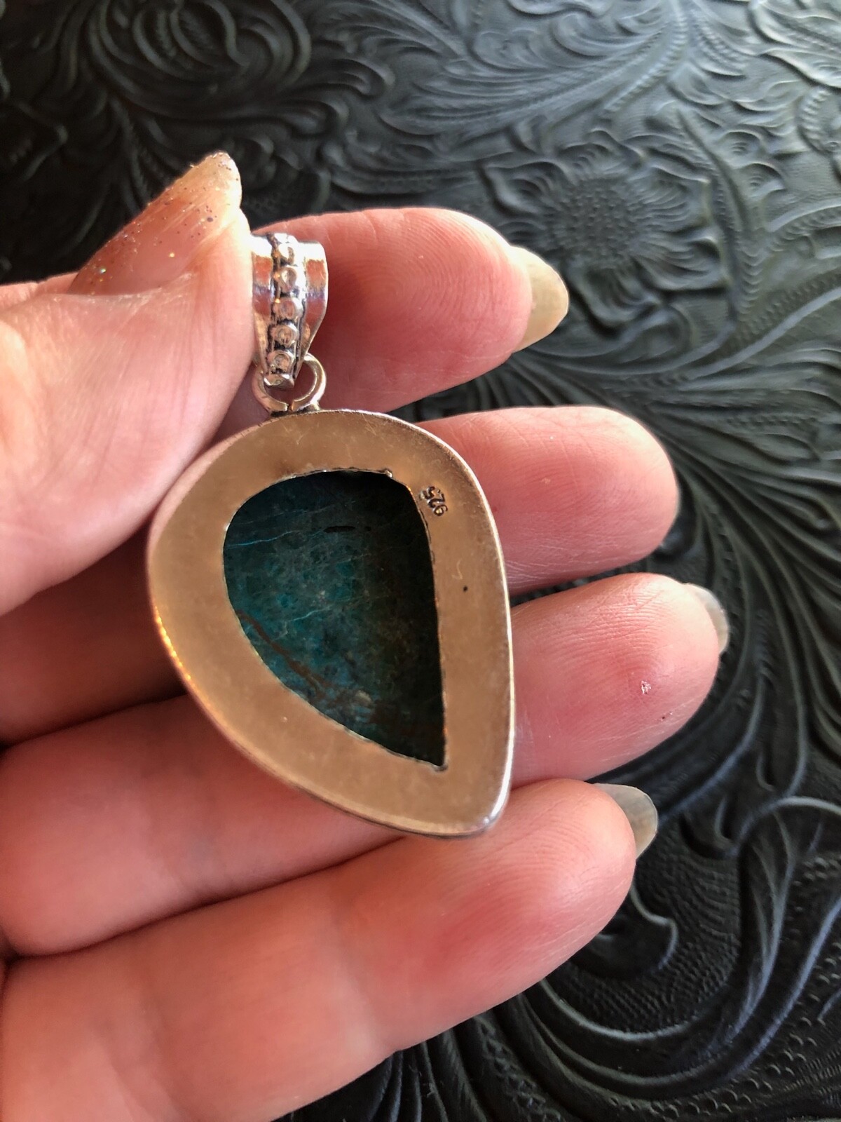 Blue Hubei Turquoise Claw Pendant Heavy Matrix Shadow Bezel 1.75″ Artisan Made