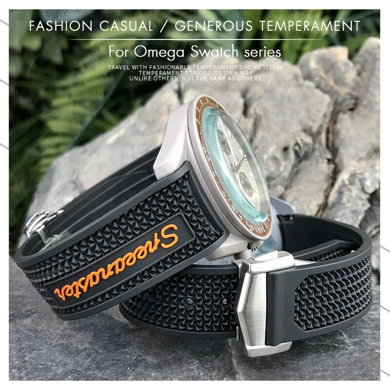 18mm 19mm 20mm 21mm Rubber Watch Band Strap For Omega Speedmaster MoonSwatch