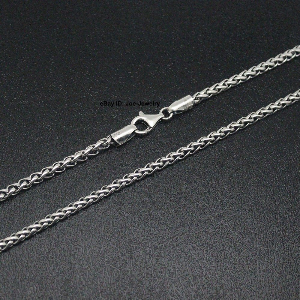 Real 925 Sterling Silver Men’s Necklace 4mm Round Wheat Link Chain 23.6inch