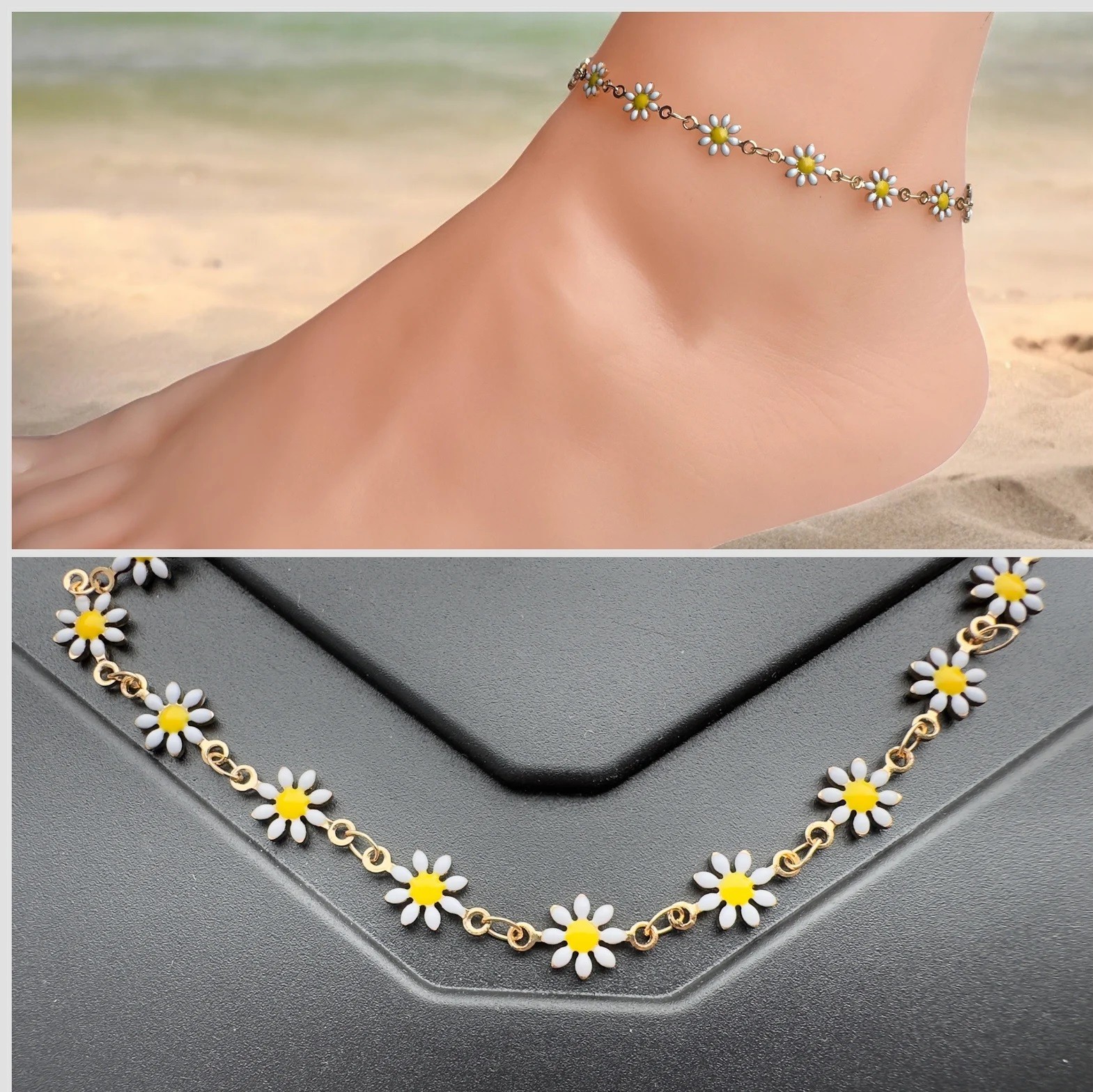Beauty Women’s Paint Colore Flower 9.5in Boho Beach Anklet 14K Rose Gold Plated