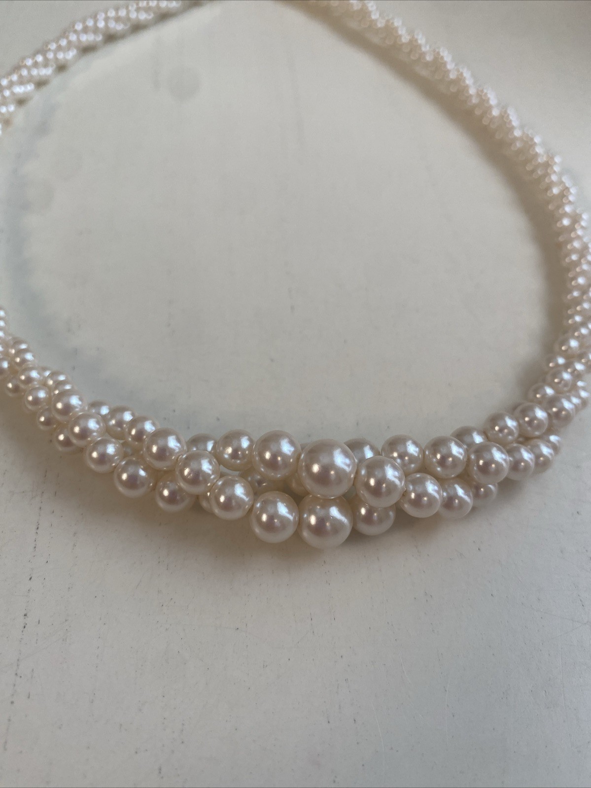 Triple Braided Pearl Necklace 18 in long