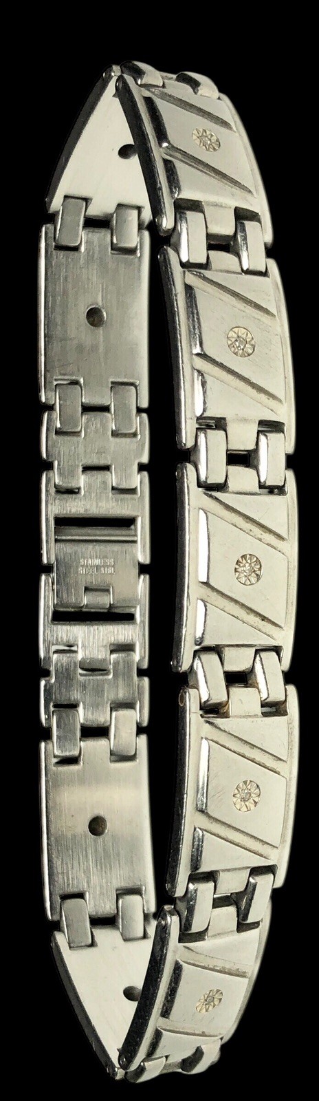 Helzberg Diamonds Stainless Steel 9″ Bracelet With Diamond Accents 10k Tops
