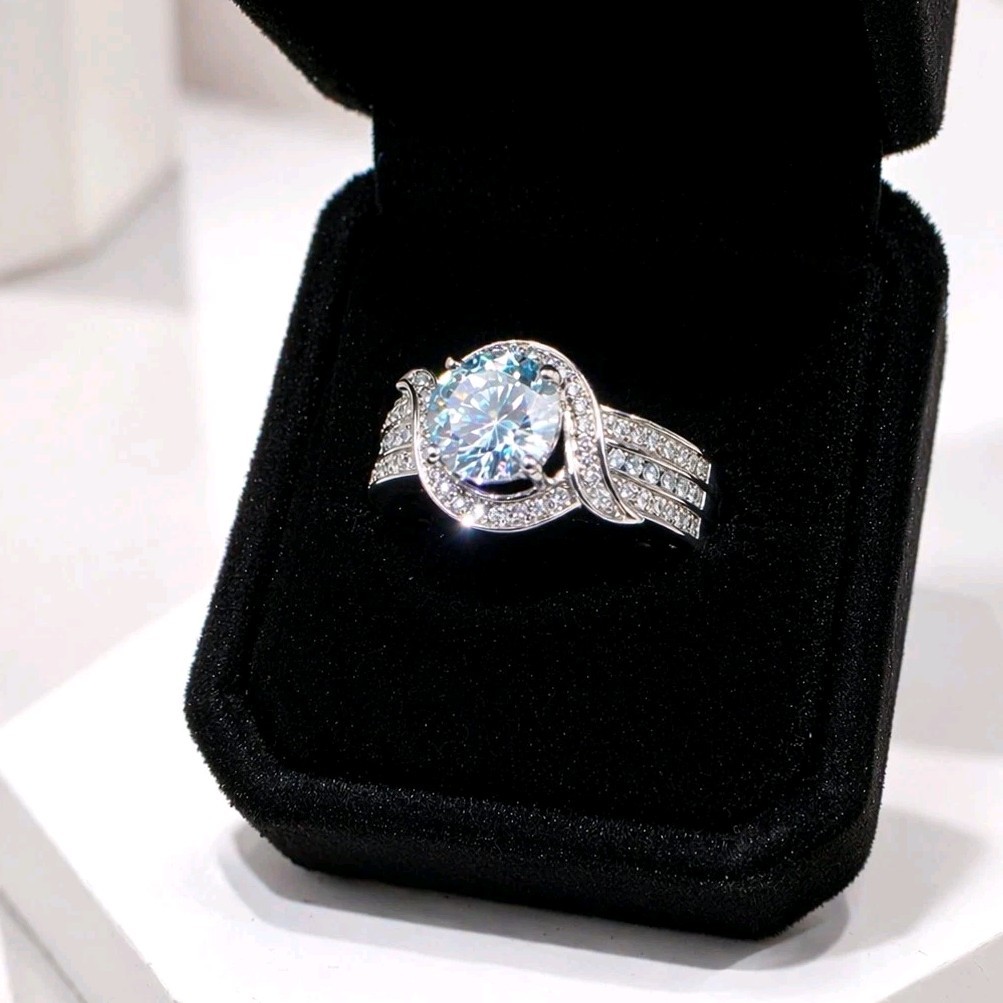 Bella Luce Blue White CZ Ring Rhodium Over Sterling Silver Size 10 NWOT