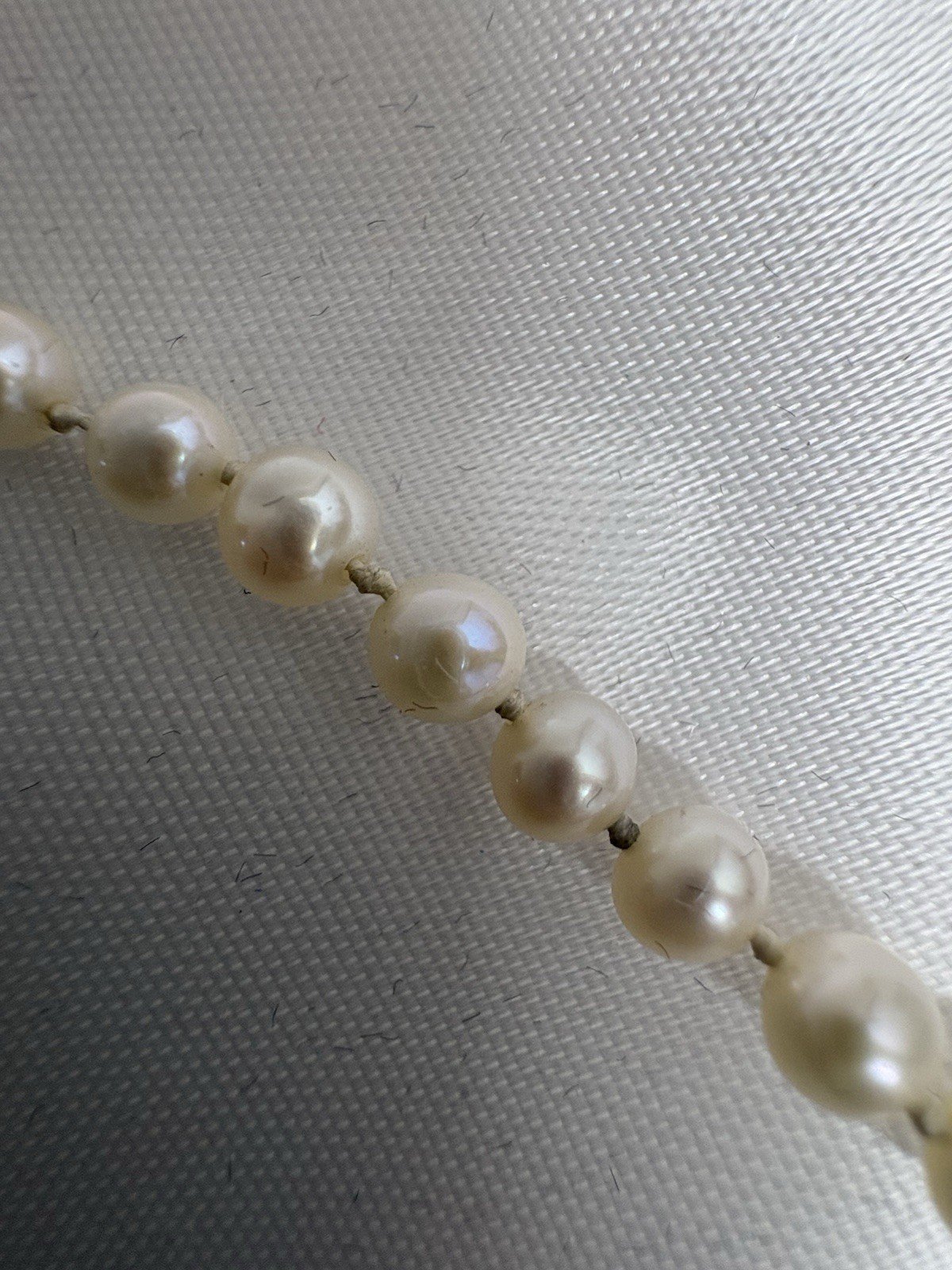 Estate 20” Cultured Pearl Necklace Hand Knotted 14K Gold Fishhook Clasp