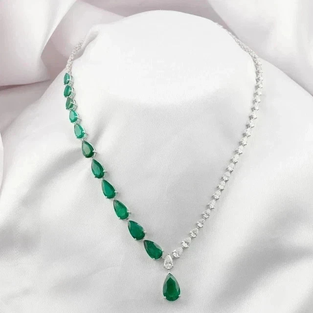Tennis Necklace Lab Created Diamond 15CT Pear Cut 14K White Gold Plated Silver