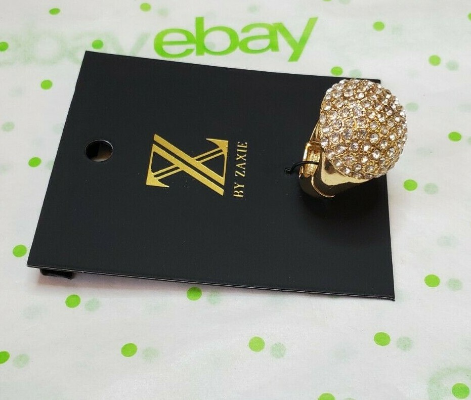 Z by Zaxie Gold Tone Metal Stretch Ring With Rhinestones Dome Shaped Top New