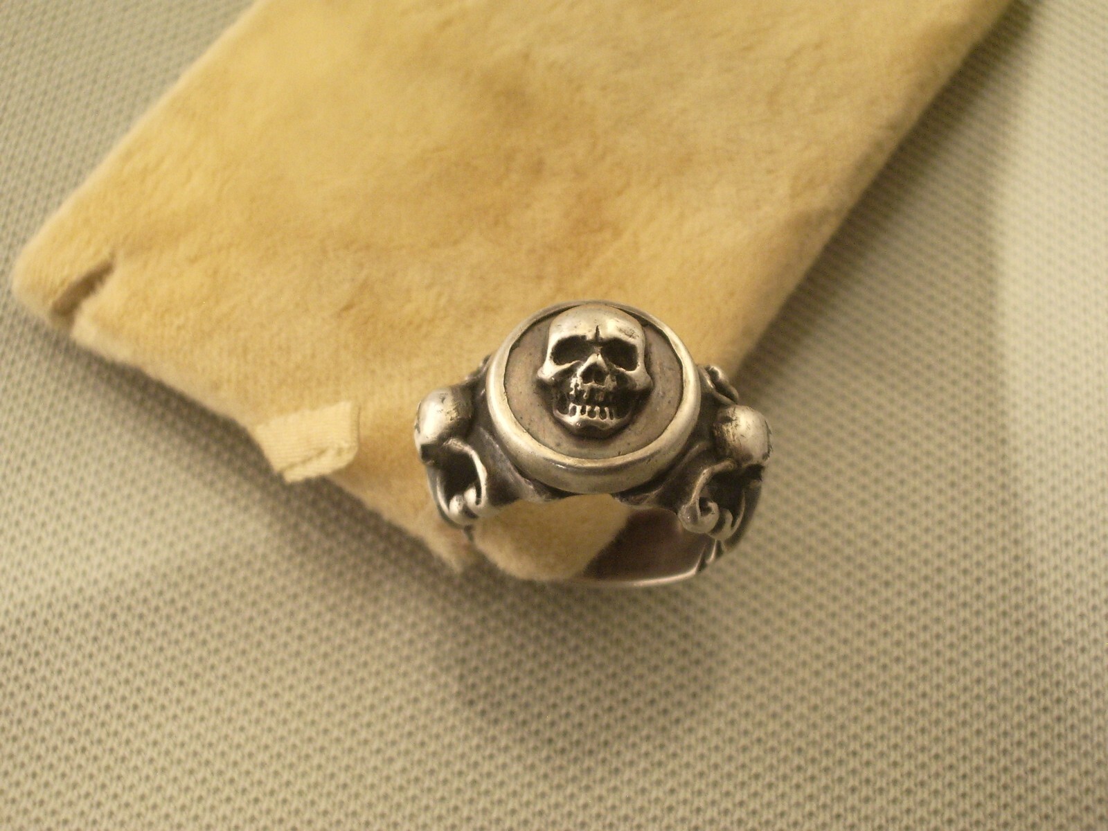 Rare antique silver Memento Mori Skull Ring Size 7.5