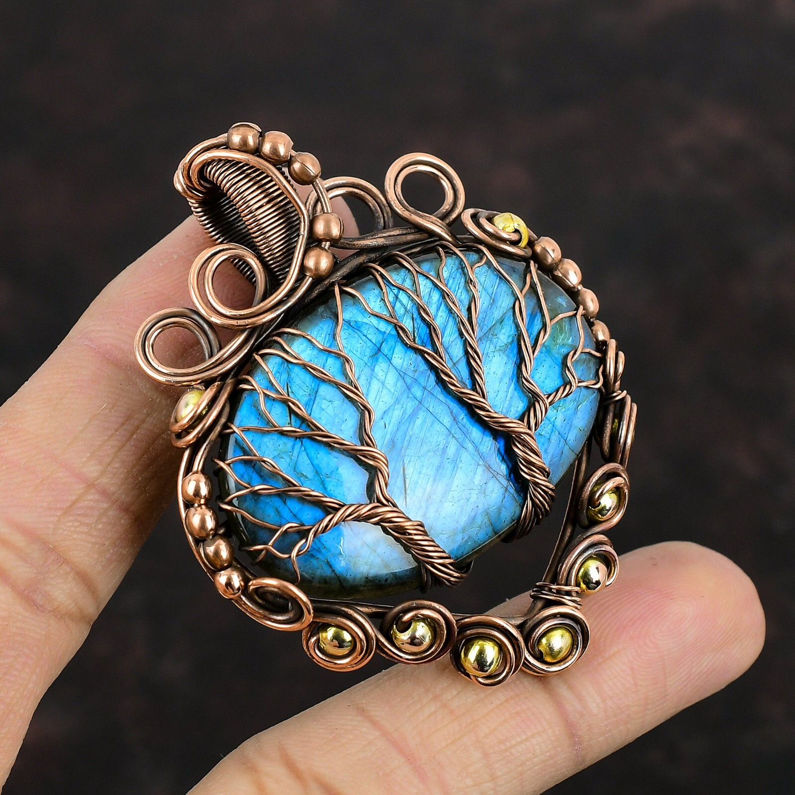 Tree Of Life Labradorite Pendant Gemstone Jewelry Copper Wire Wrapped Pendant