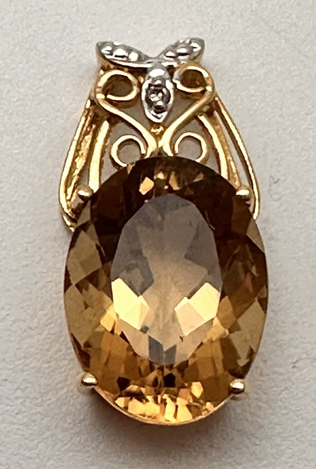 14k Yellow Gold 12mm x 16mm Oval Golden Topaz & Diamond 1/2″ x 1″ Pendant