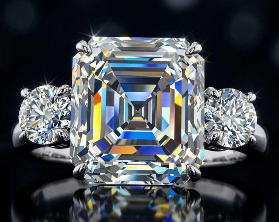 10.80 Ct Certified Asscher Cut White Natural Diamond Ring VVS1 White Gold Finish