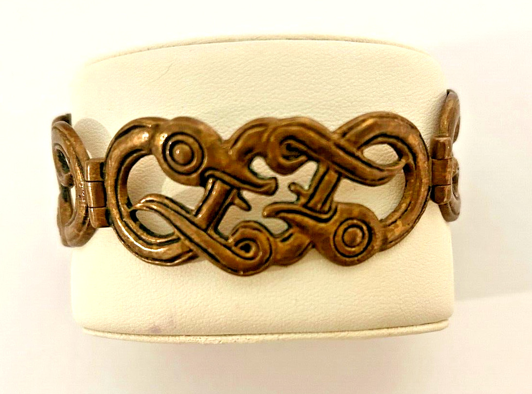1970s Bronze Hinged Bangle Bracelet from Finland Repro of Mythological Iku-Turso