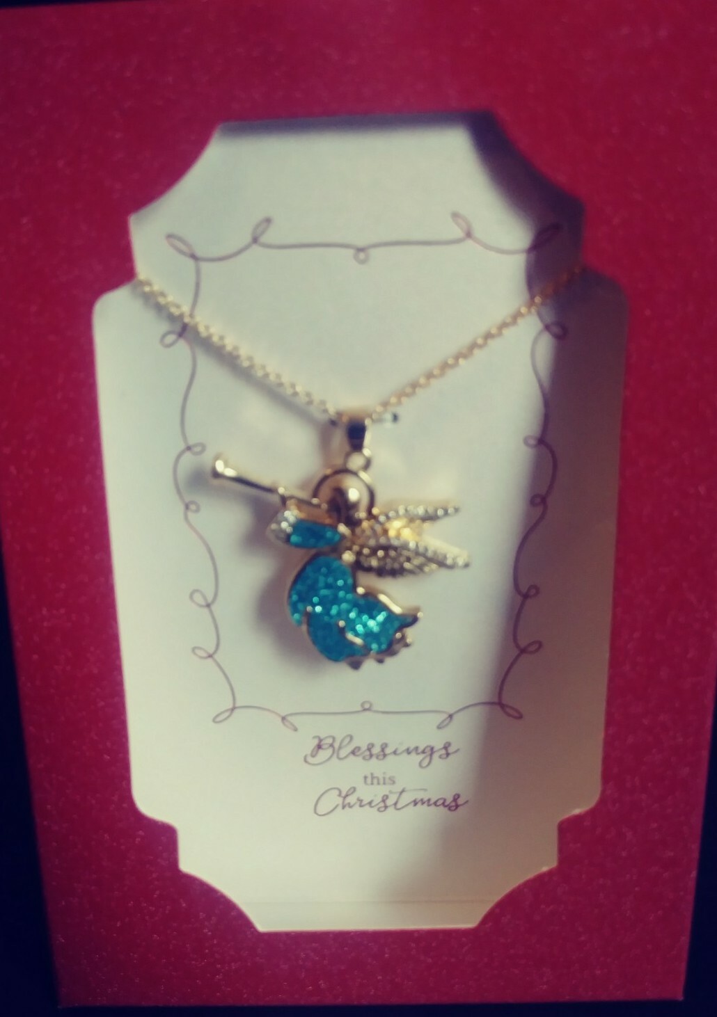 Holiday Time Blessings This Season Angel Necklace Silvertone with Rhinestones