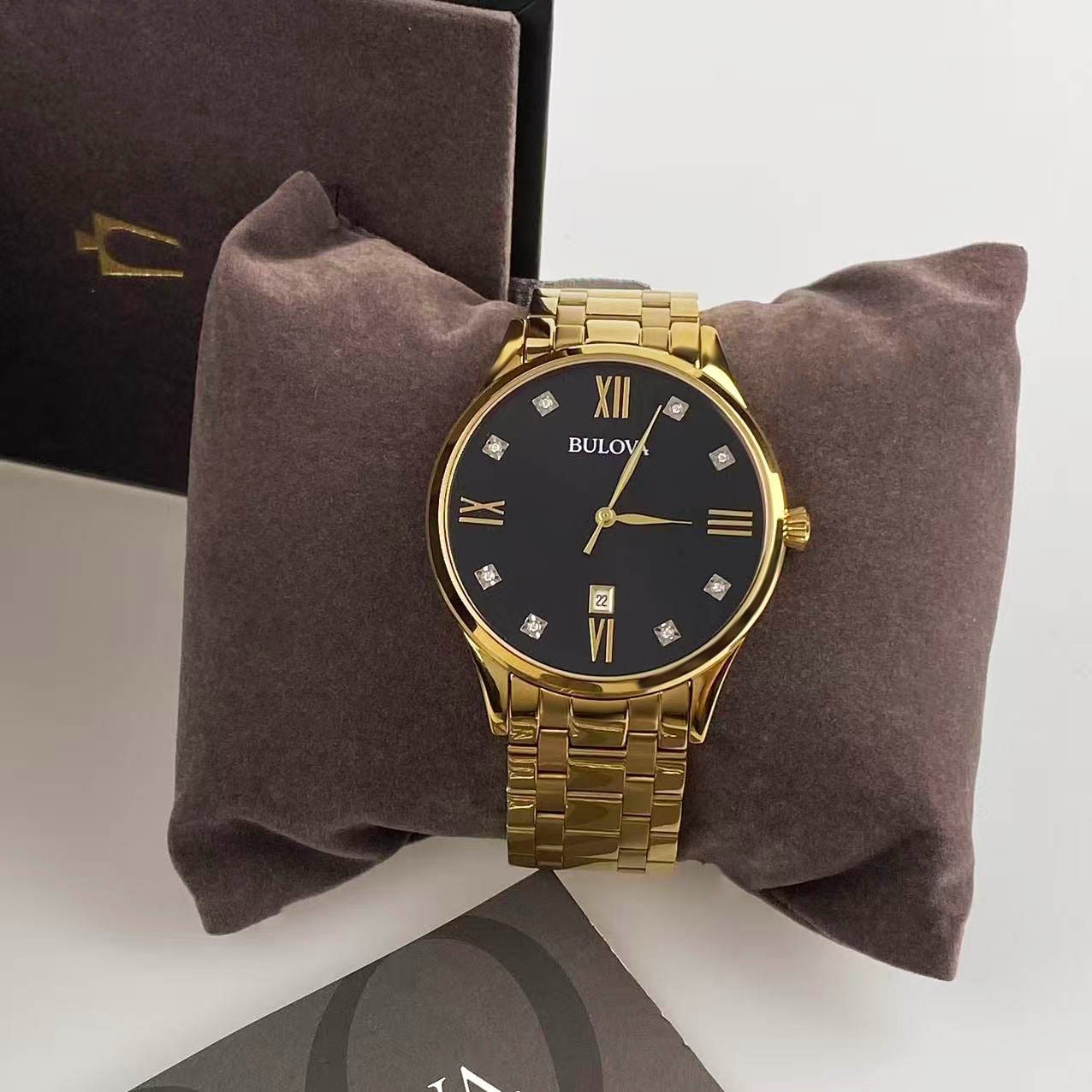 Bulova 97D108 Classic Diamond Black Dial Stainless Steel Men’s Quartz Watch 40mm