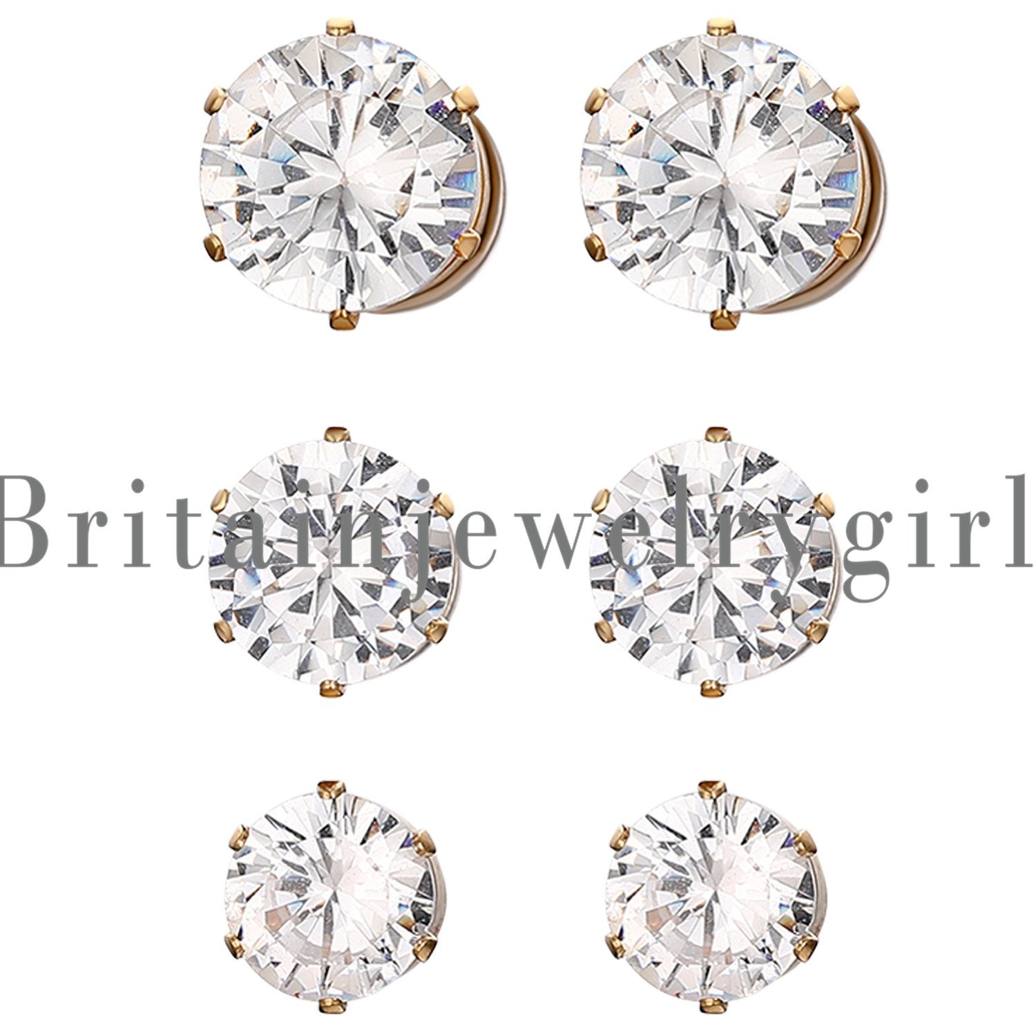 Men Women Stainless Steel Round CZ Magnetic Stud Earrings Non-Piercing Clip On