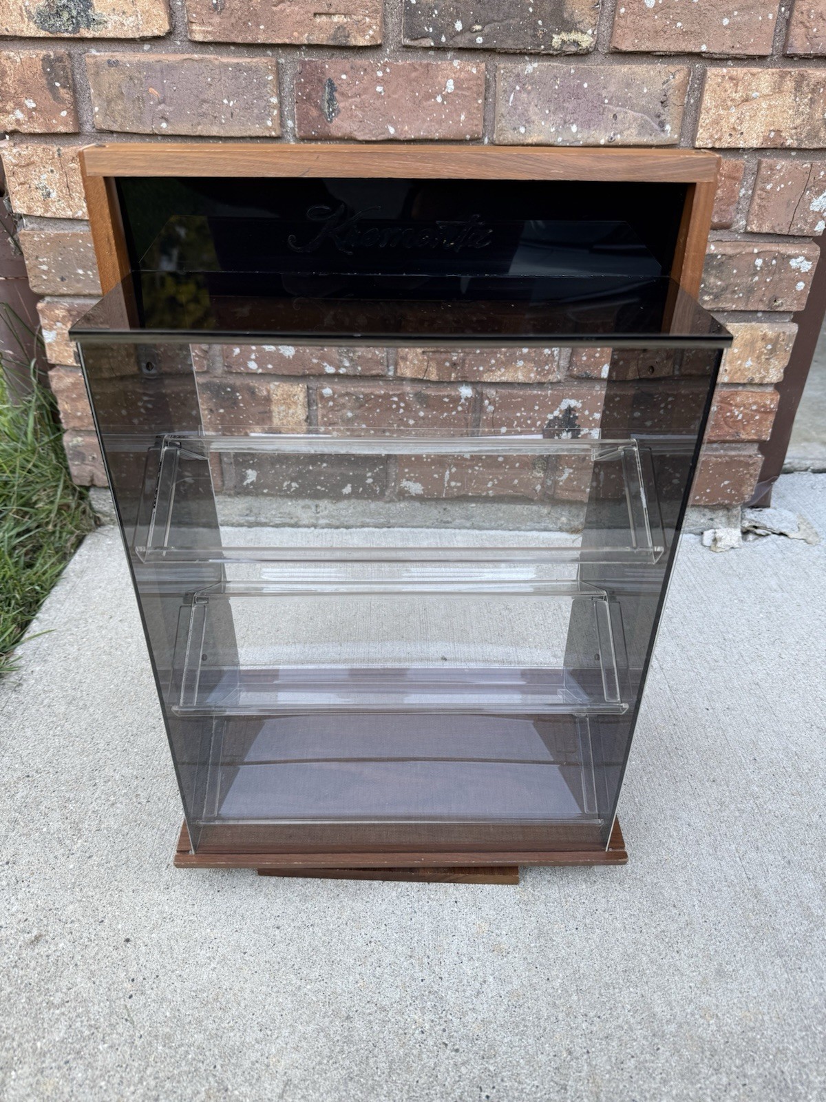 Vtg Krementz Countertop Jewelry Display Case Spinning Wood & Acrylic~GREAT