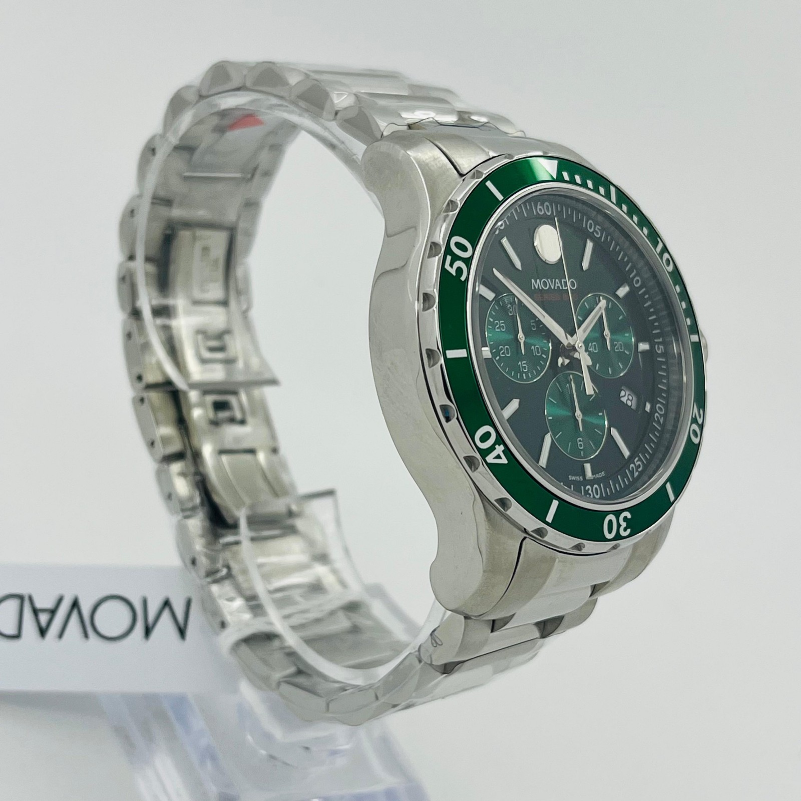 Movado Series 800 Green Chronograph Dial Steel Bracelet Men’s Watch 2600179 New