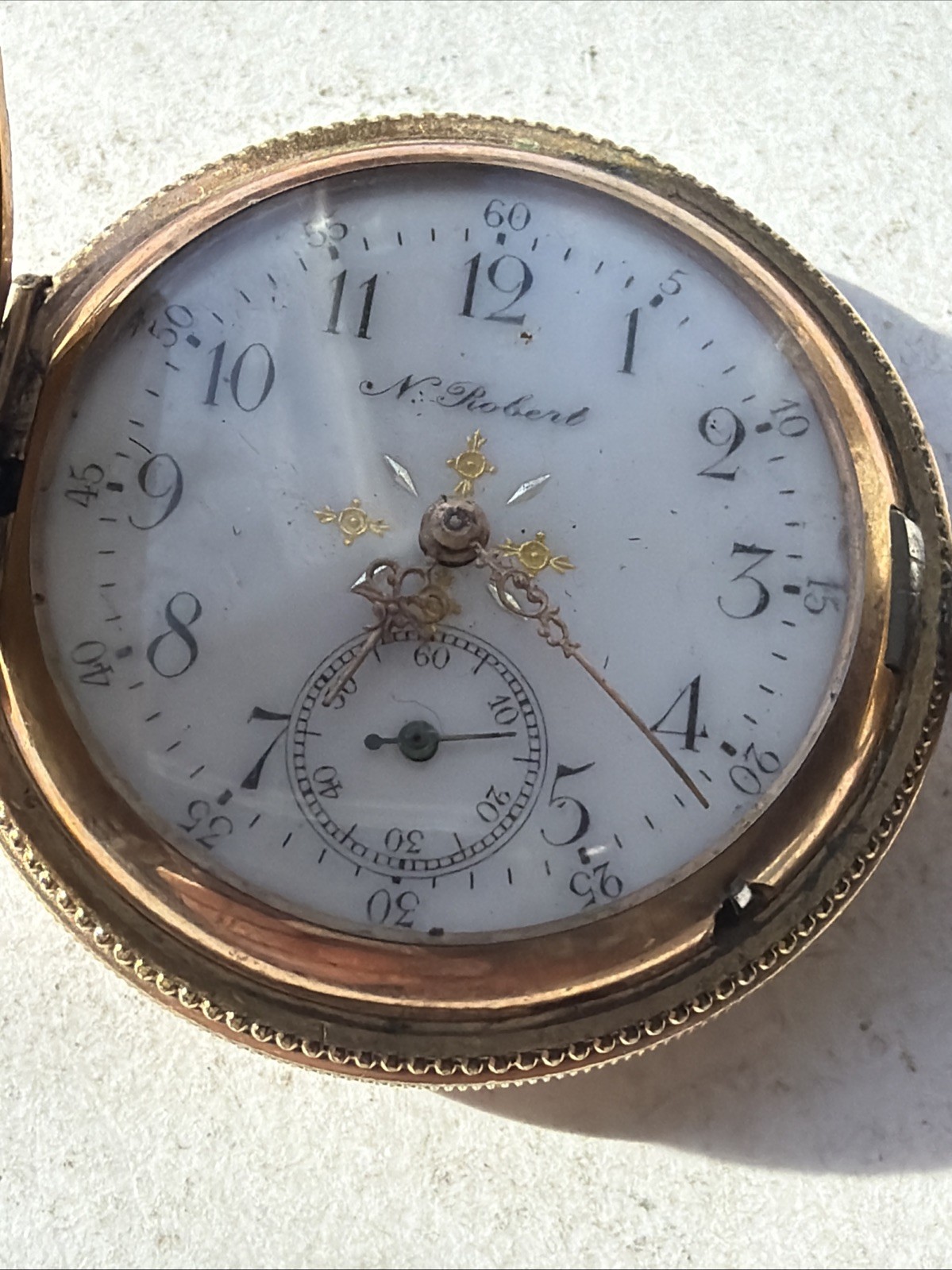 AT24 VTG N Robert 5 Years Gold Filled 36.8mm Pocket Watch Parts Repair As Is**