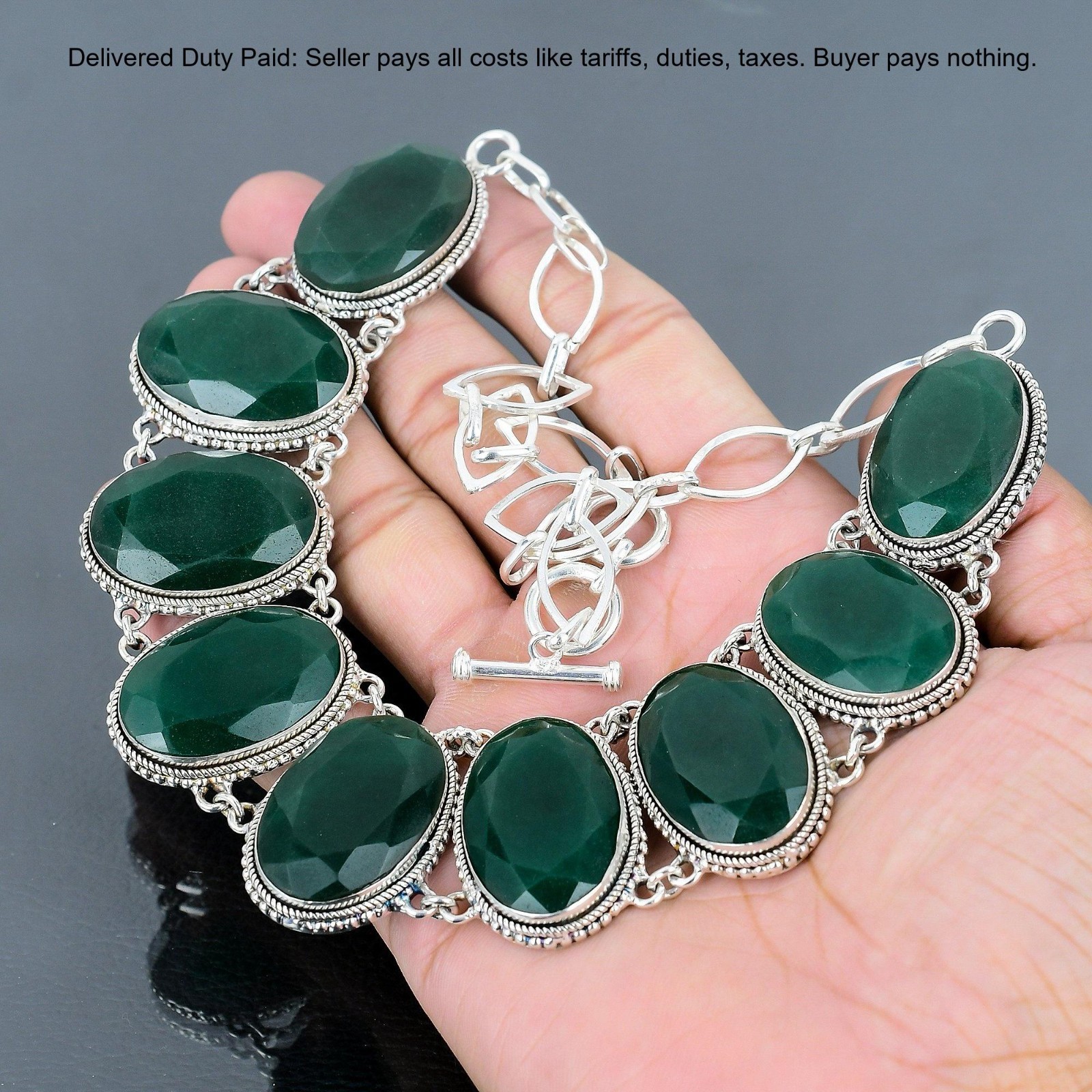 925 Silver Zambian Emrald Gemstone Bezel New Chain Vintage Wife Necklace Jewelry